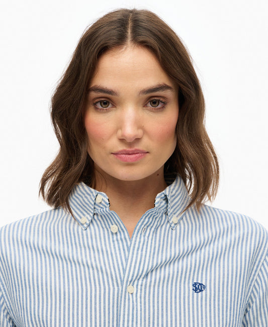 Slim Oxford Long Sleeve Shirt | Azure Blue Stripe Oxford
