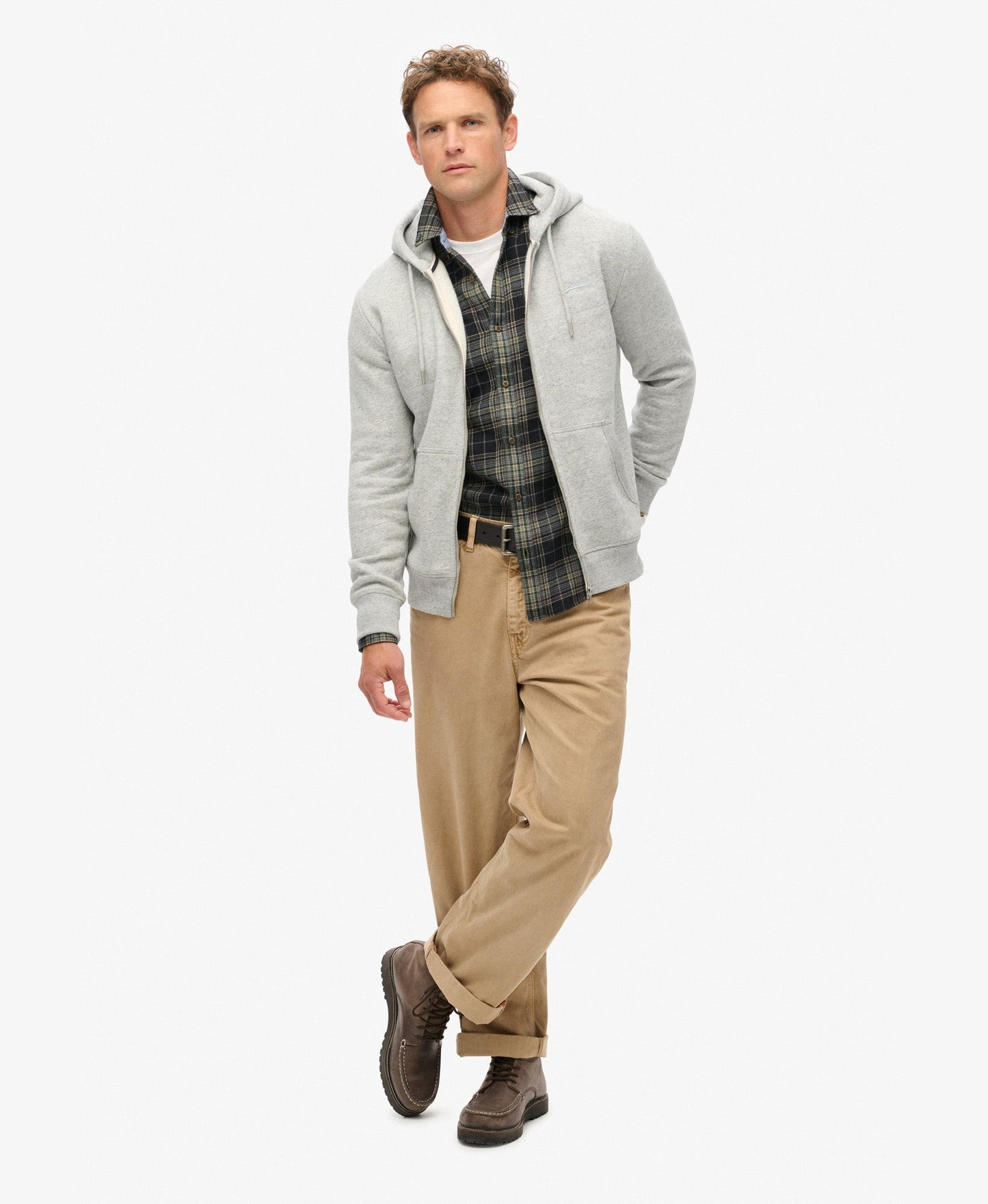 Essential Logo Slim Fit Ziphood | Athletic Grey Marle