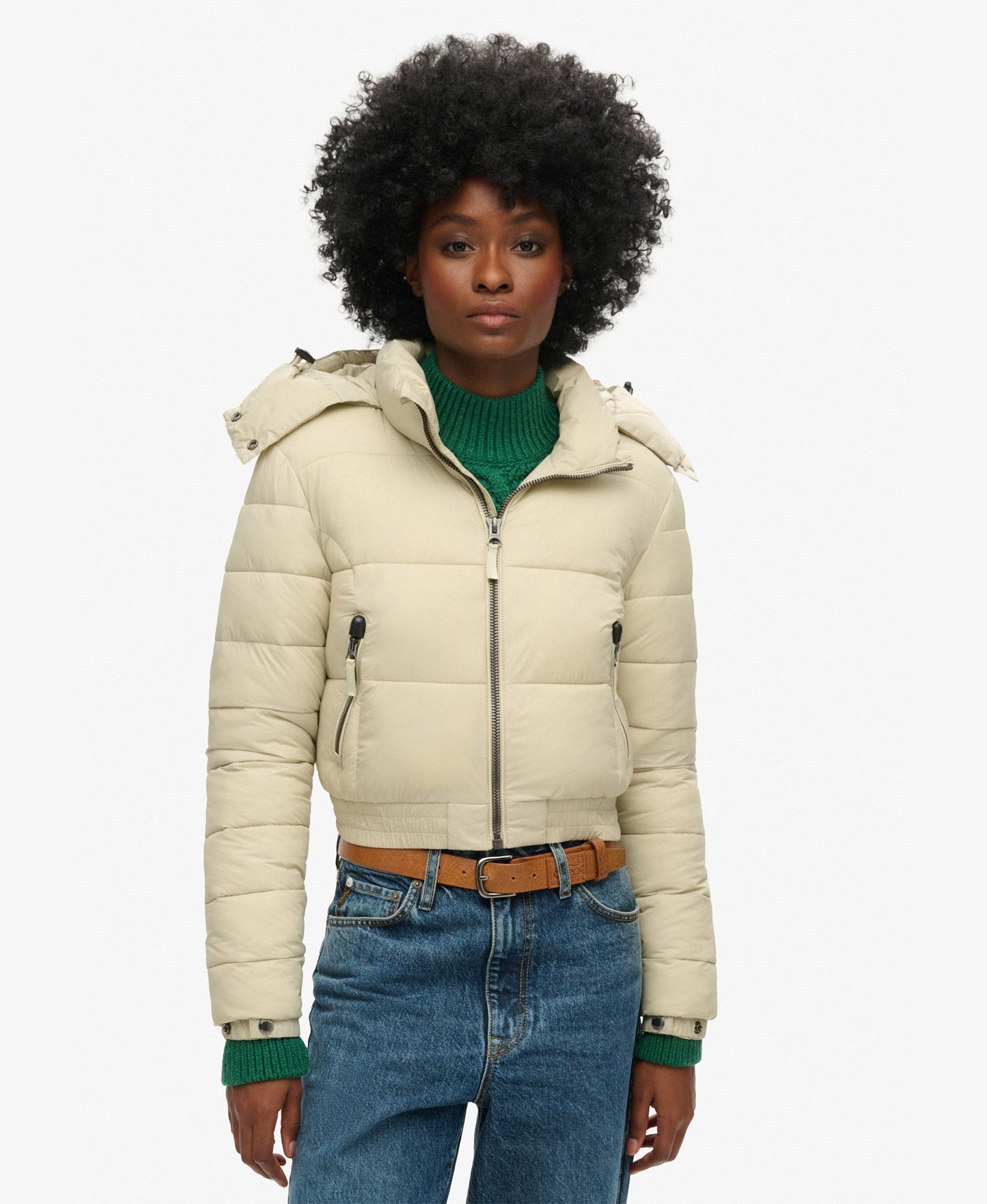 Crop Hooded Fuji | Pelican Beige