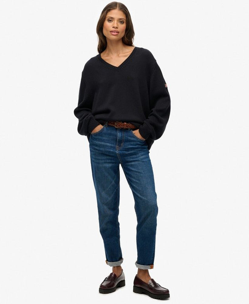Oversized V Neck Jumper | Black
