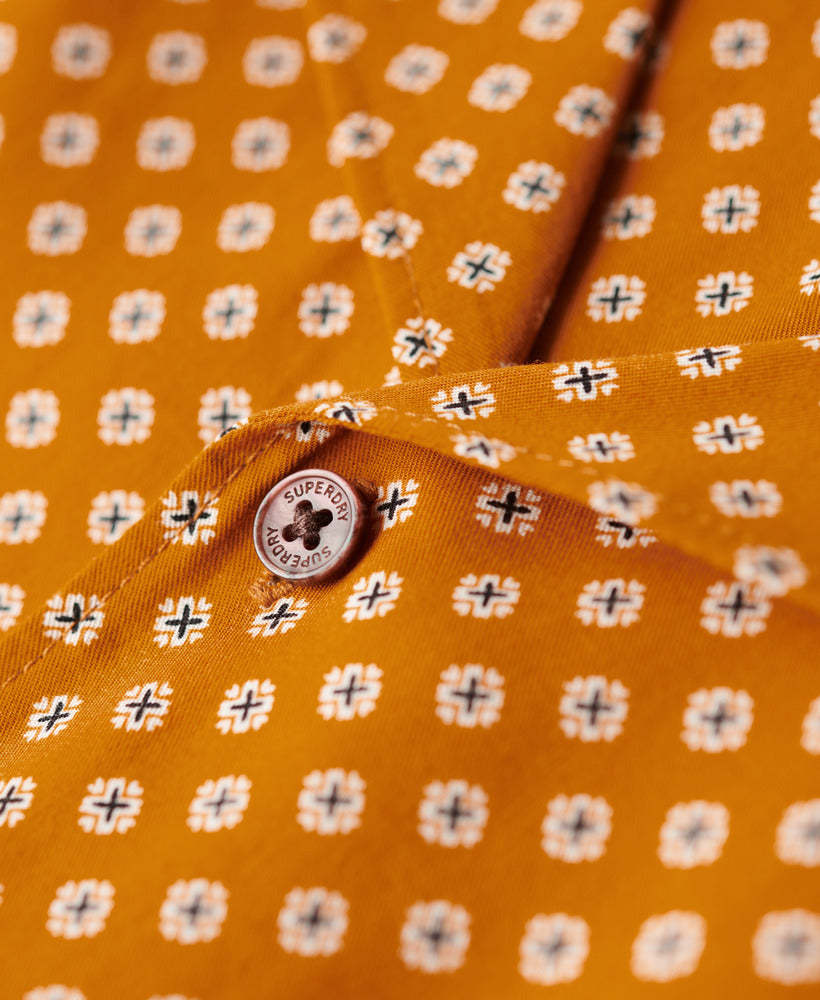 Short Sleeve Revere 70s Shirt | Mini Geo Tan Print