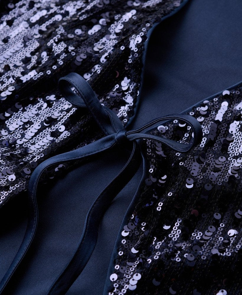 Sequin Wrap Maxi Slim Fit Dress | Navy Sequin