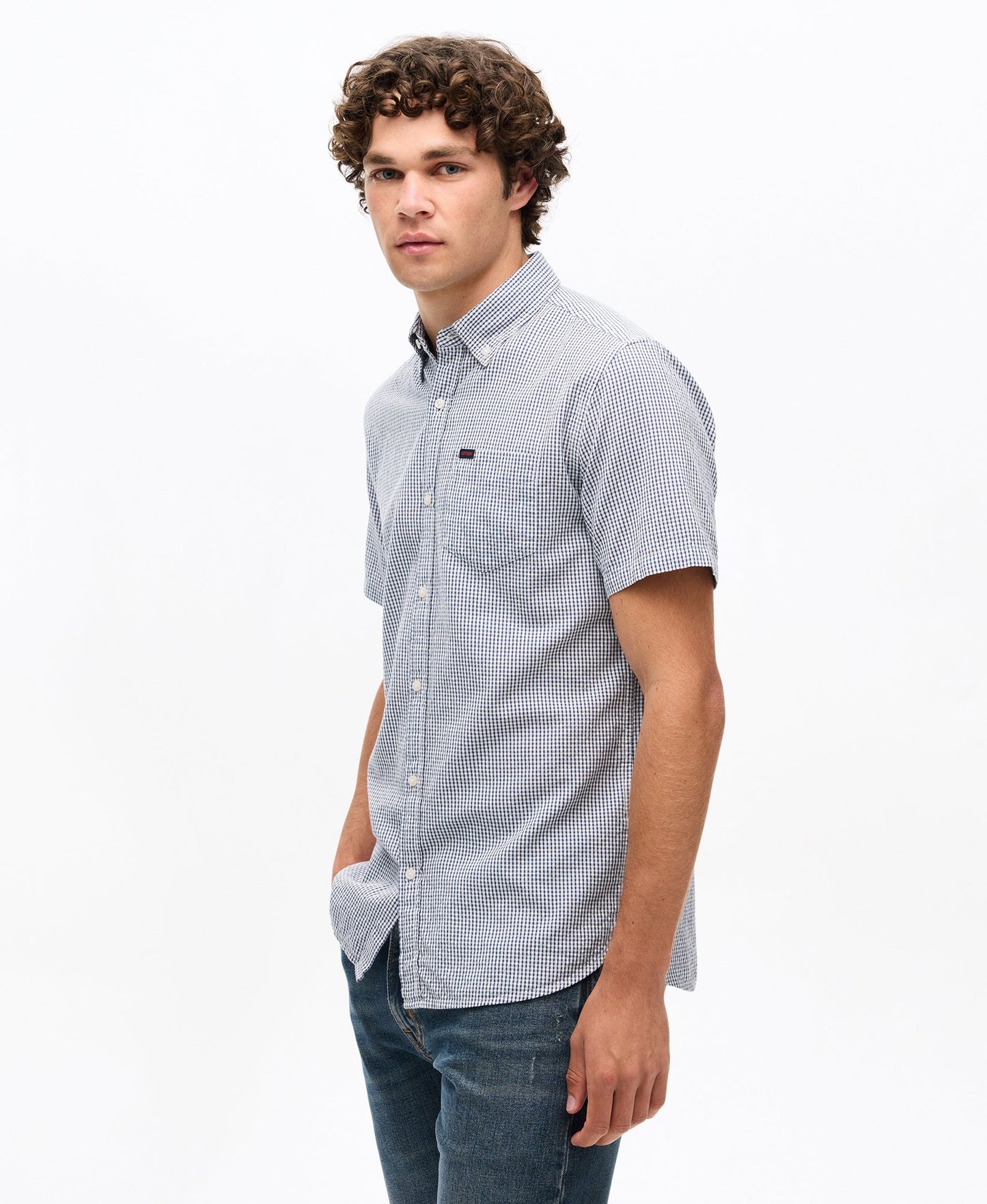 Seersucker Short Sleeve Shirt | Navy Gingham