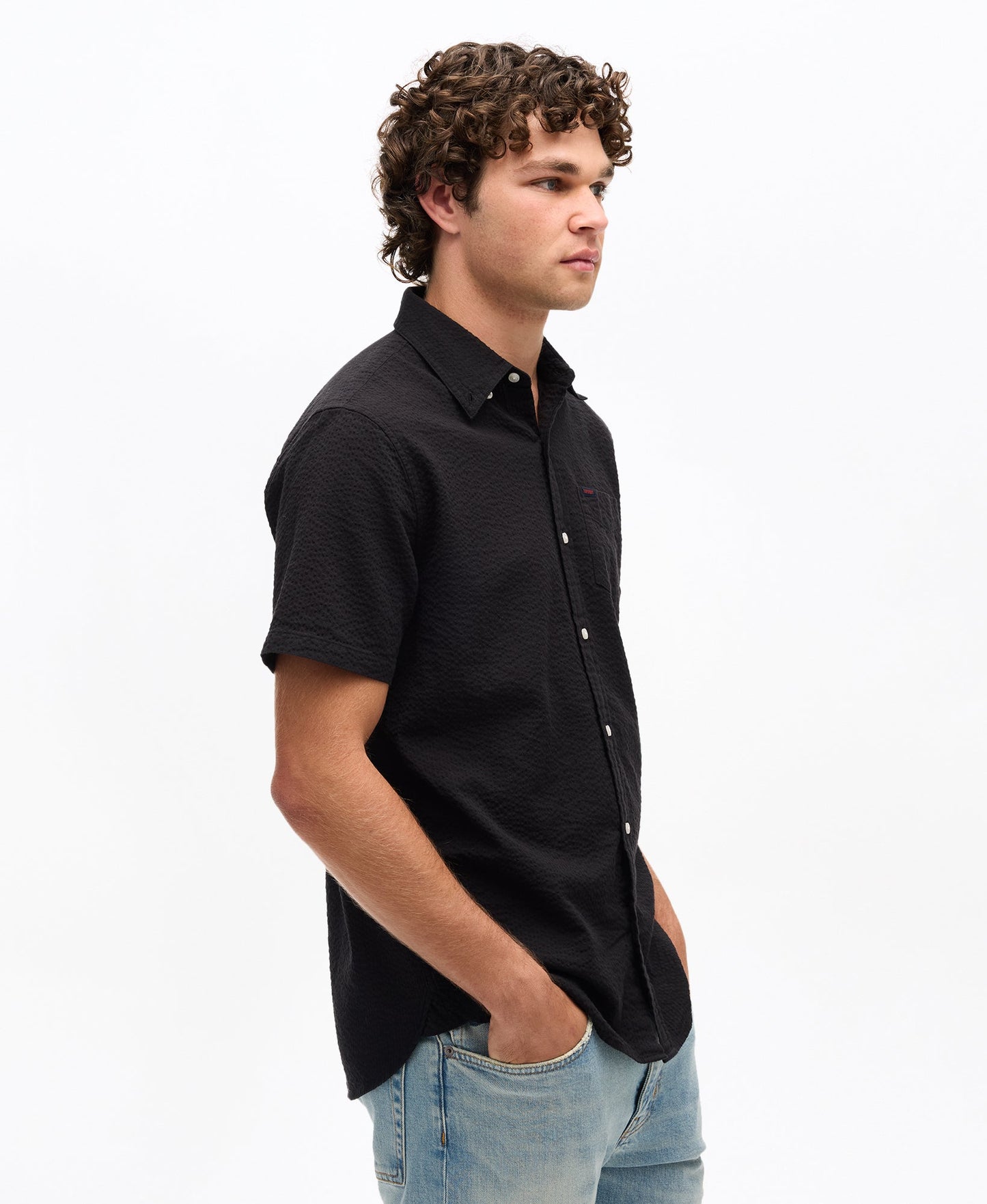 Seersucker Short Sleeve Shirt | Black