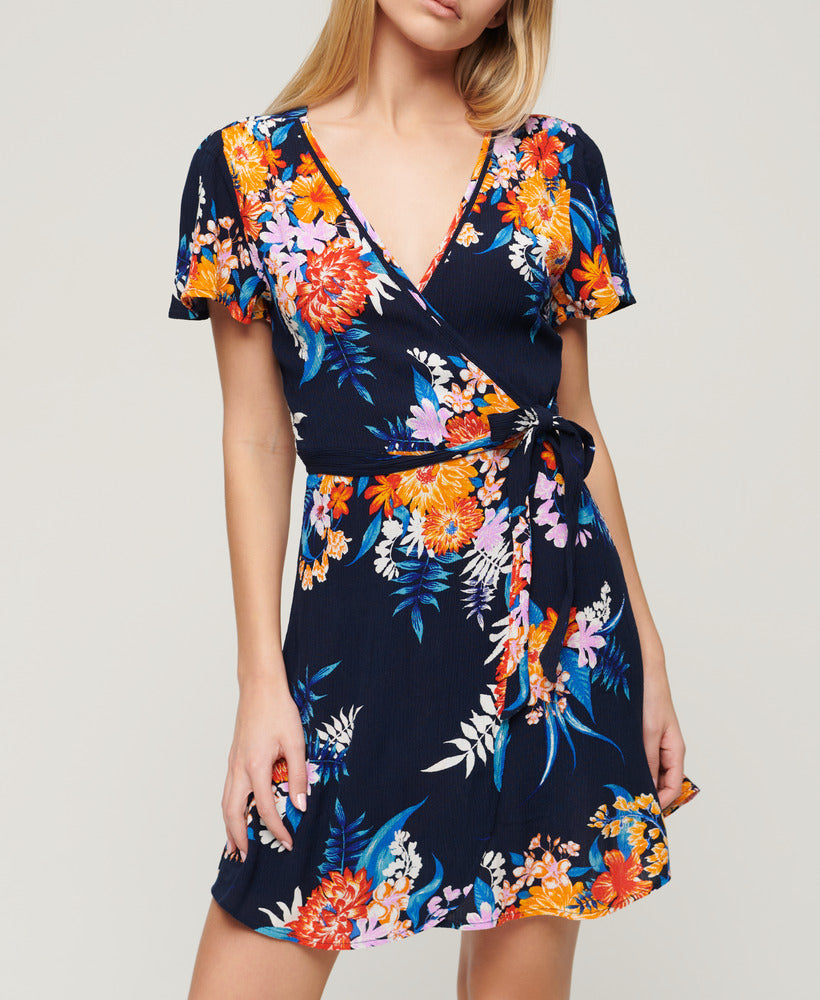 Printed Mini Wrap Dress | Anemore Navy