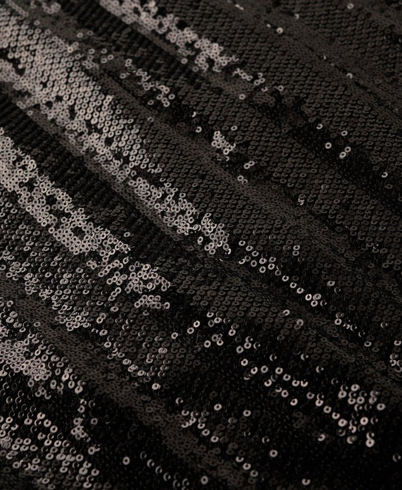 Mandarin Sequin Mini Dress | Black Sequin