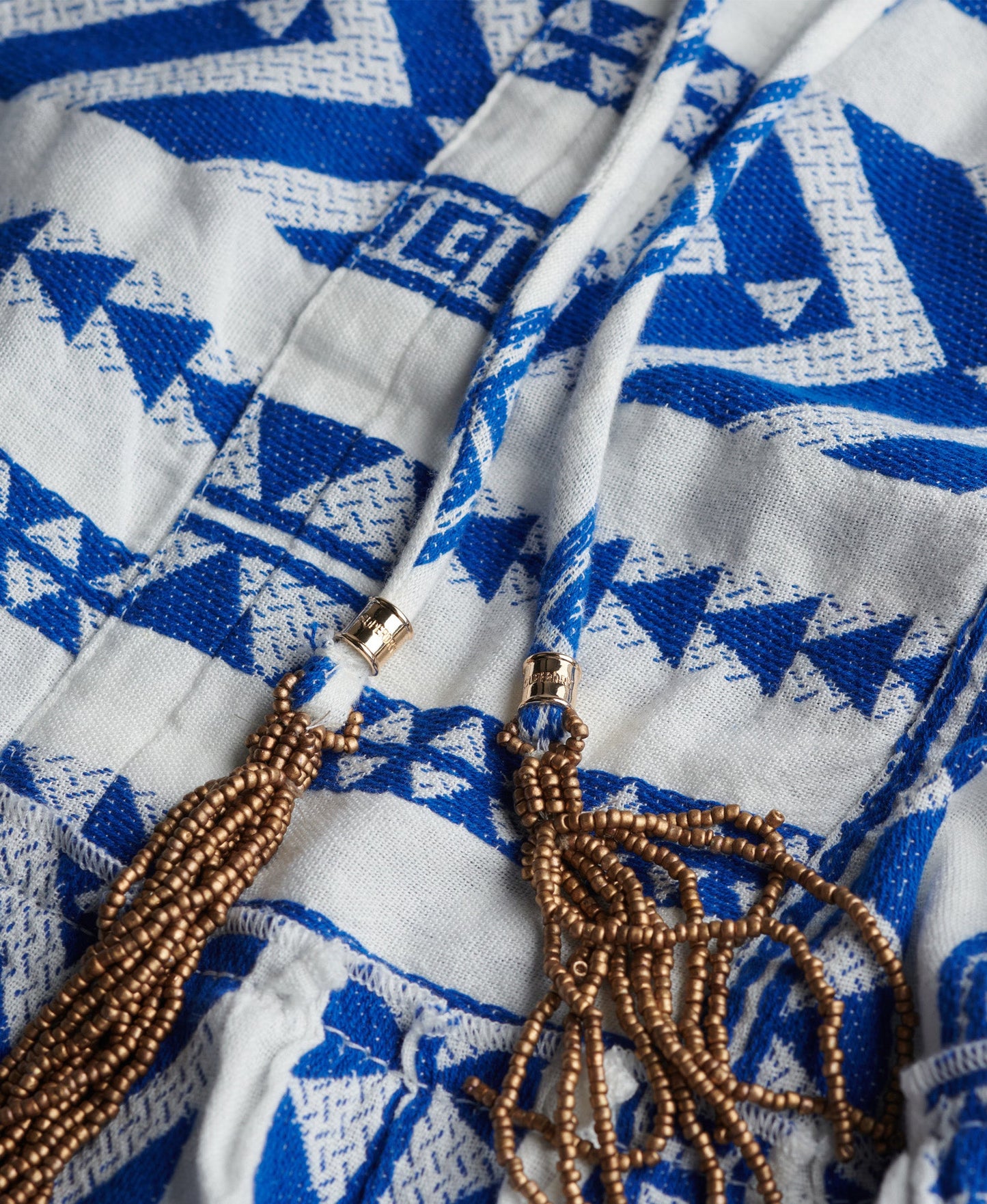 Ibiza Long Sleeve Tiered Mini Dress | Ecru Blue Emb