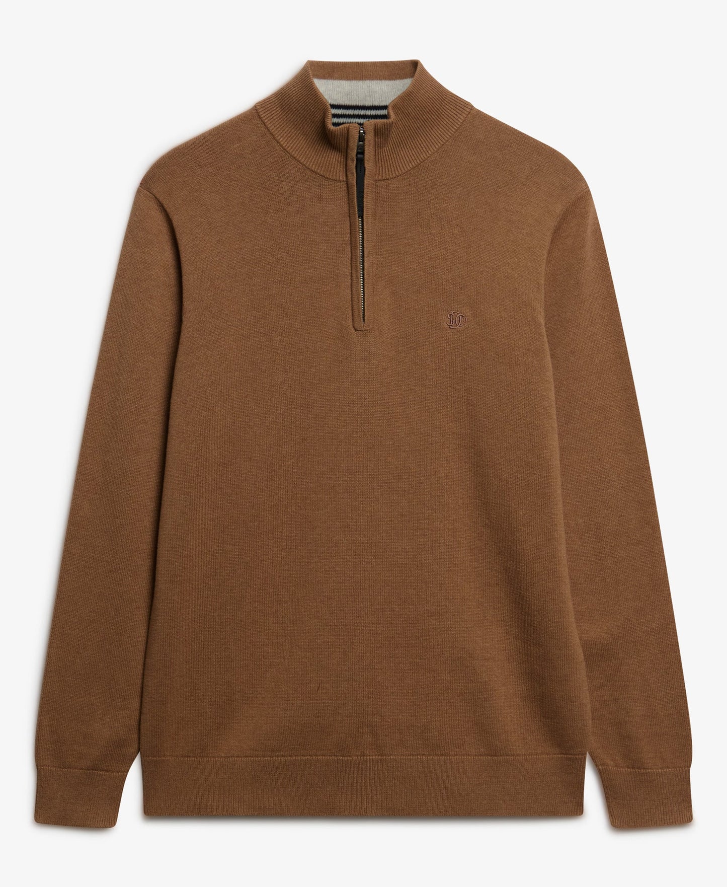 Slim Fit Essentials Cotton Half Zip | Carbon Brown Marle