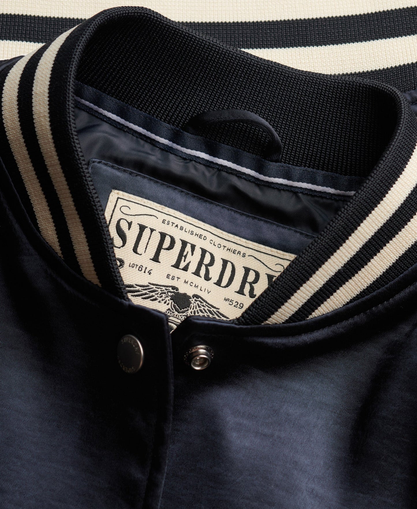 Varsity Satin Slim Fit Bomber Jacket | Eclipse Navy