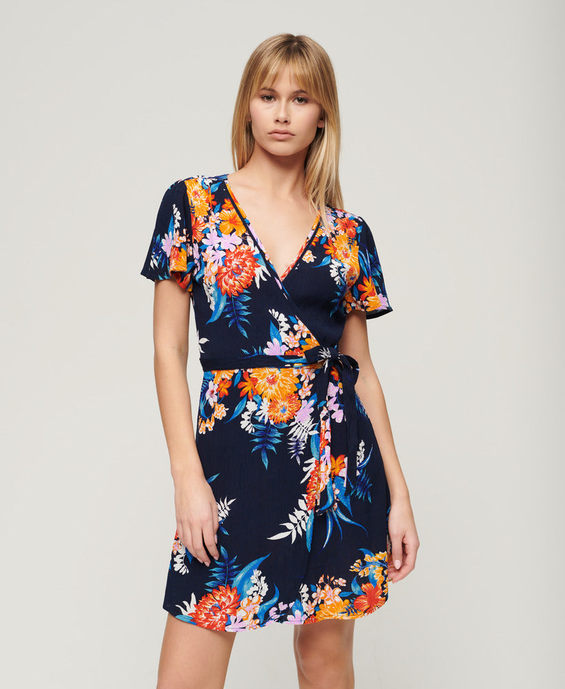 Printed Mini Wrap Dress | Anemore Navy