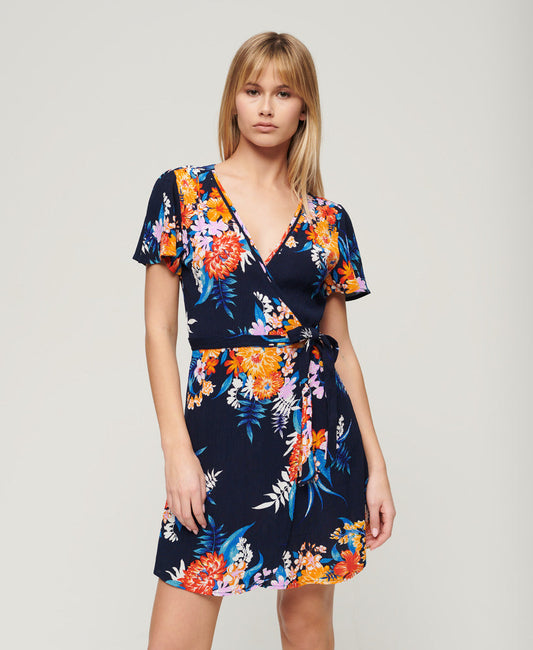 Printed Mini Wrap Dress | Anemore Navy