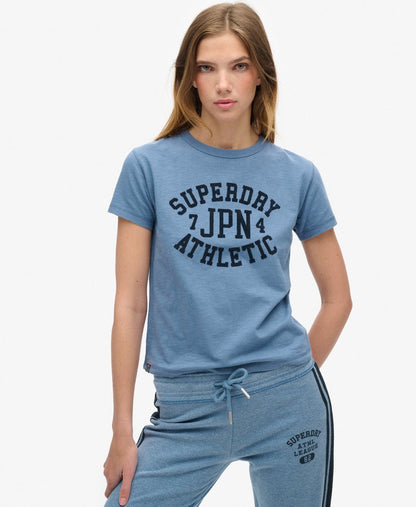 Athletic Graphic Fitted Slim Fit Tee | Wedgewood Blue Slub