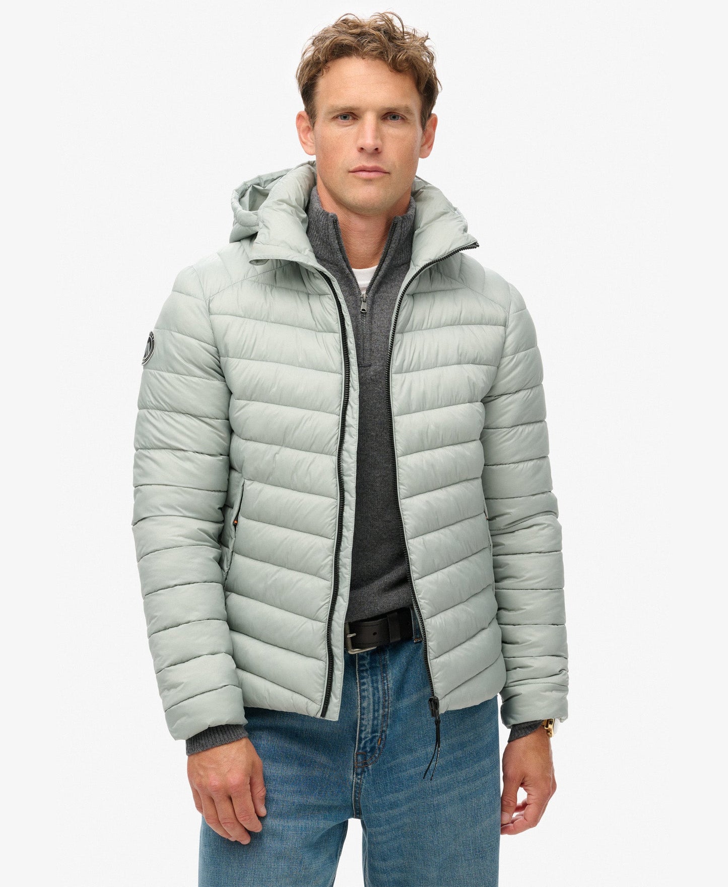 Hooded Fuji Sport Padded Slim Fit Jacket | Pigeon Grey