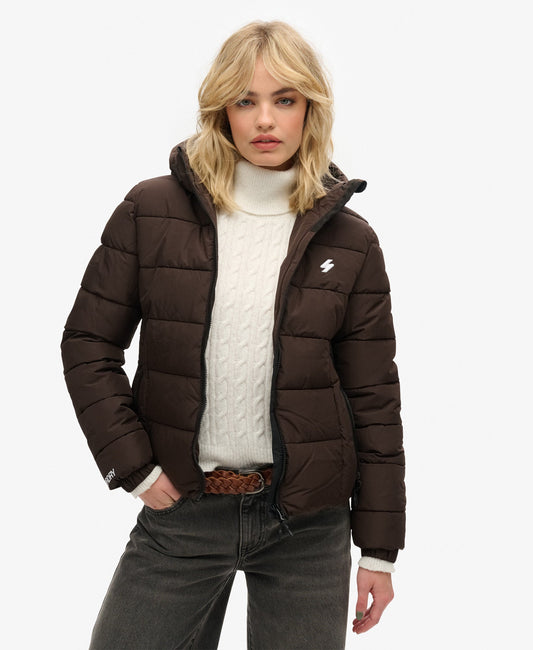 Slim Fit Hooded Spirit Sports Puffer | Dark Oak Brown