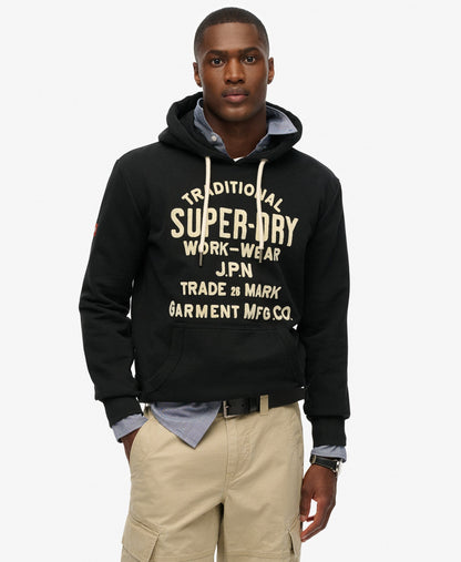 Workwear Flock Graphic Hoodie | Nero Black Marle
