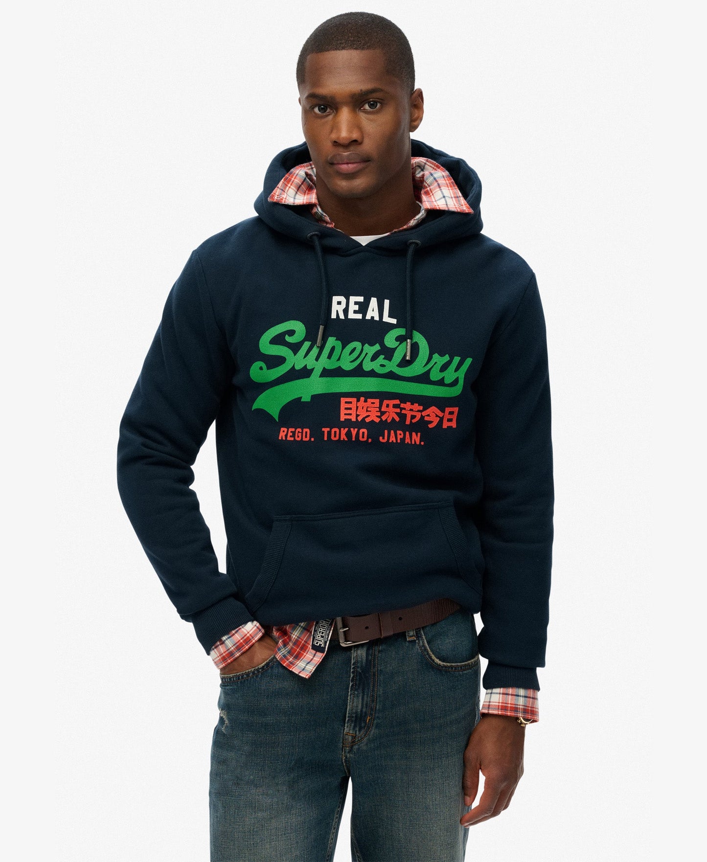 Vintage Logo Tri Slim Fit Hoodie | Eclipse Navy