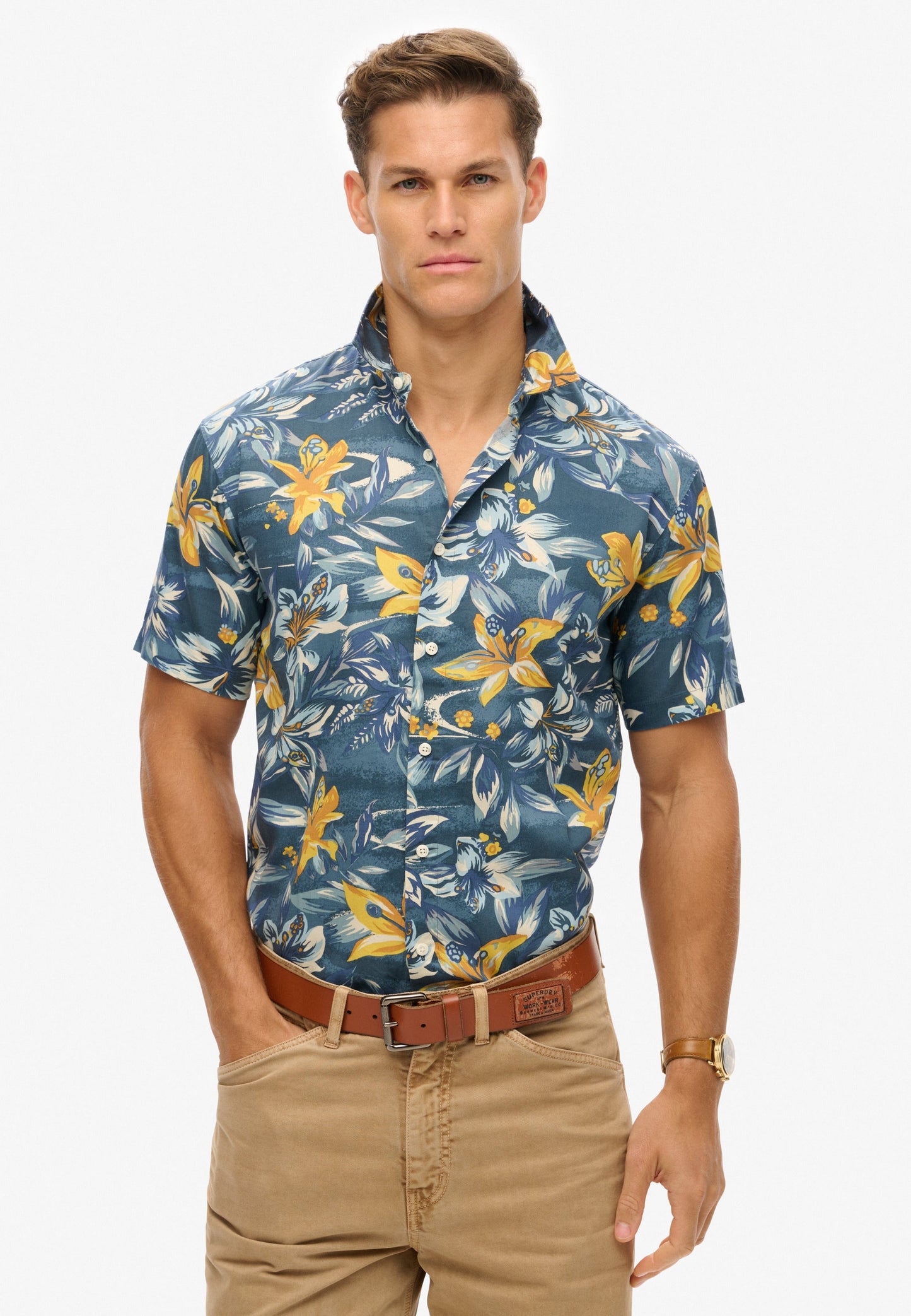 Hawaiian Print Shirt | Tropical Flowers Blue Washed