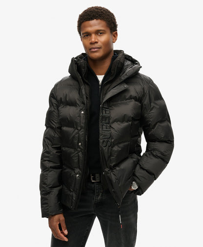 Hooded City Graphic Puffer Jacket | Black