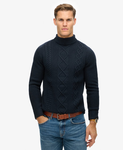 Merchant Cable Roll Neck | Navy