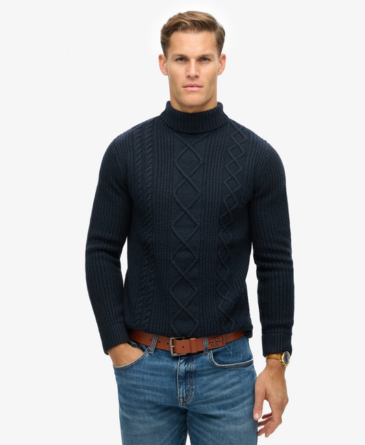 Merchant Cable Roll Neck | Navy