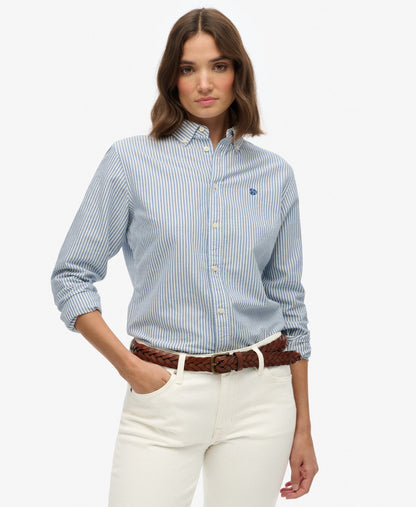Slim Oxford Long Sleeve Shirt | Azure Blue Stripe Oxford