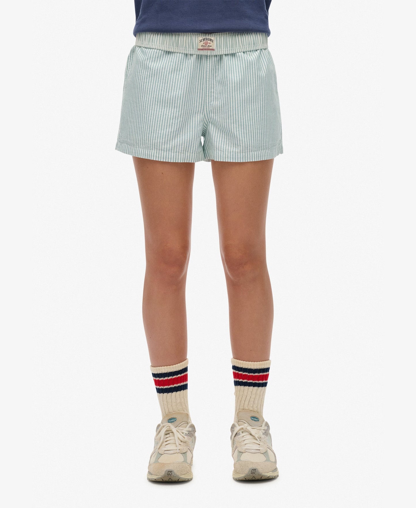 Cotton Stripe Elastic Short | Peppermint Chalk Stripe