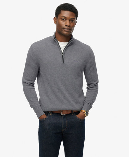 Wool Blend Half Zip Slim Fit Jumper | Blue Grey Marle