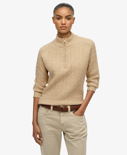 Brushed Cable Half Zip Knit | Safari Beige Marle
