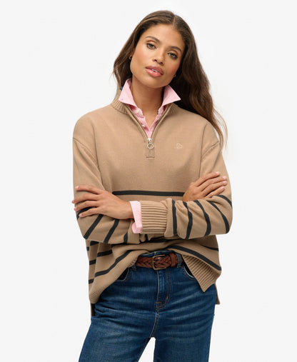 Cotton Half Zip Knit | Lingayen Beige Shdw Gry Stripe