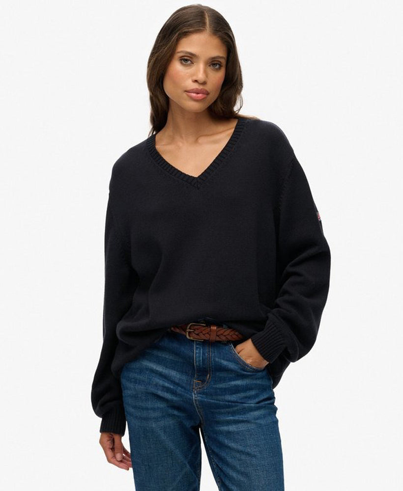 Oversized V Neck Jumper | Black