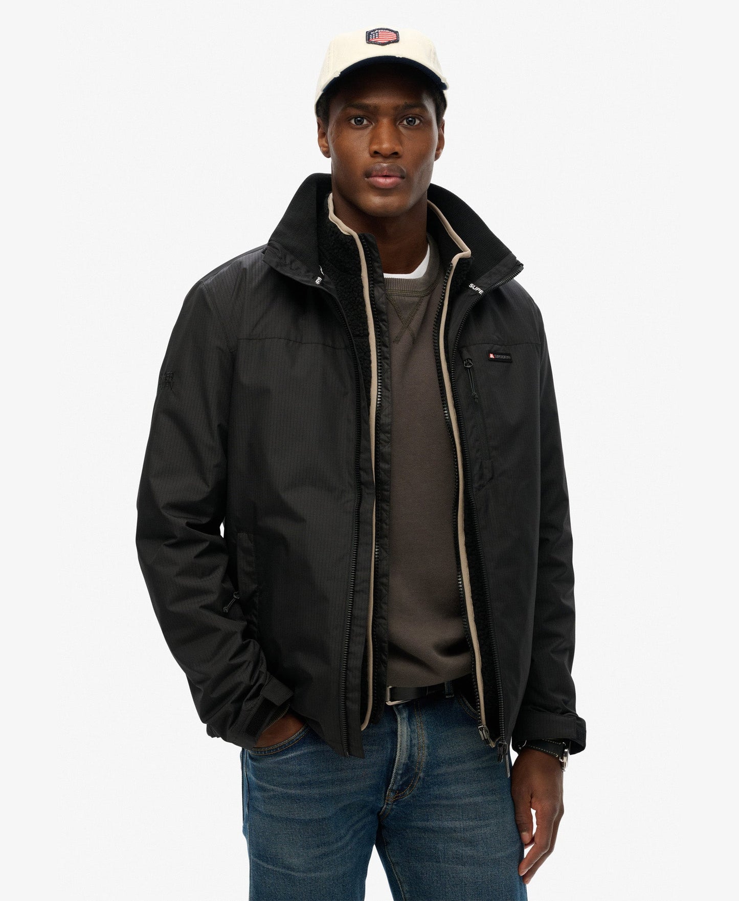 Non Hooded Logo Windbreaker | Jet Black