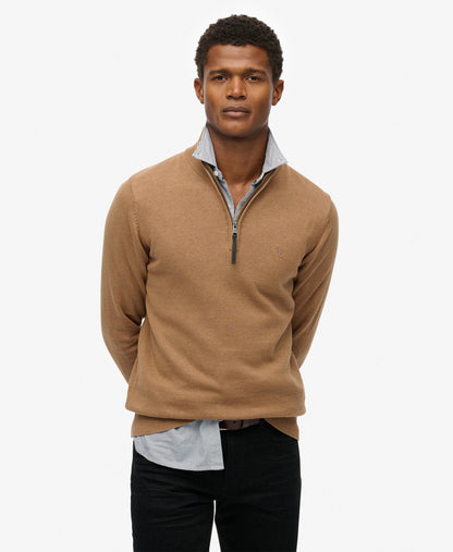 Slim Fit Essentials Cotton Half Zip | Carbon Brown Marle