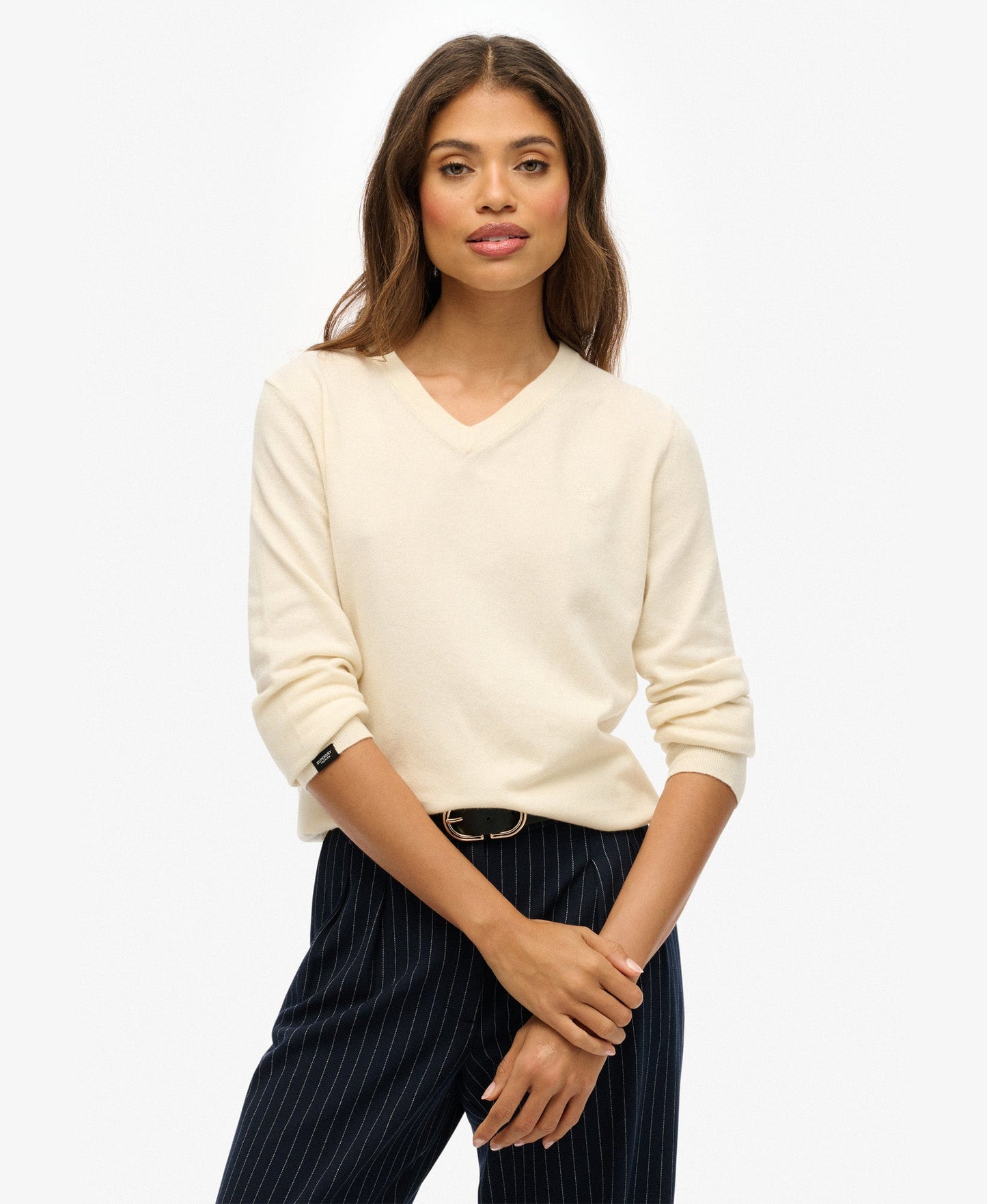 Classic V Neck Slim Fit Jumper | Cream Marle