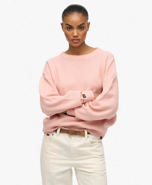 Slouchy Crew Neck Jumper | Dull Pink Twist