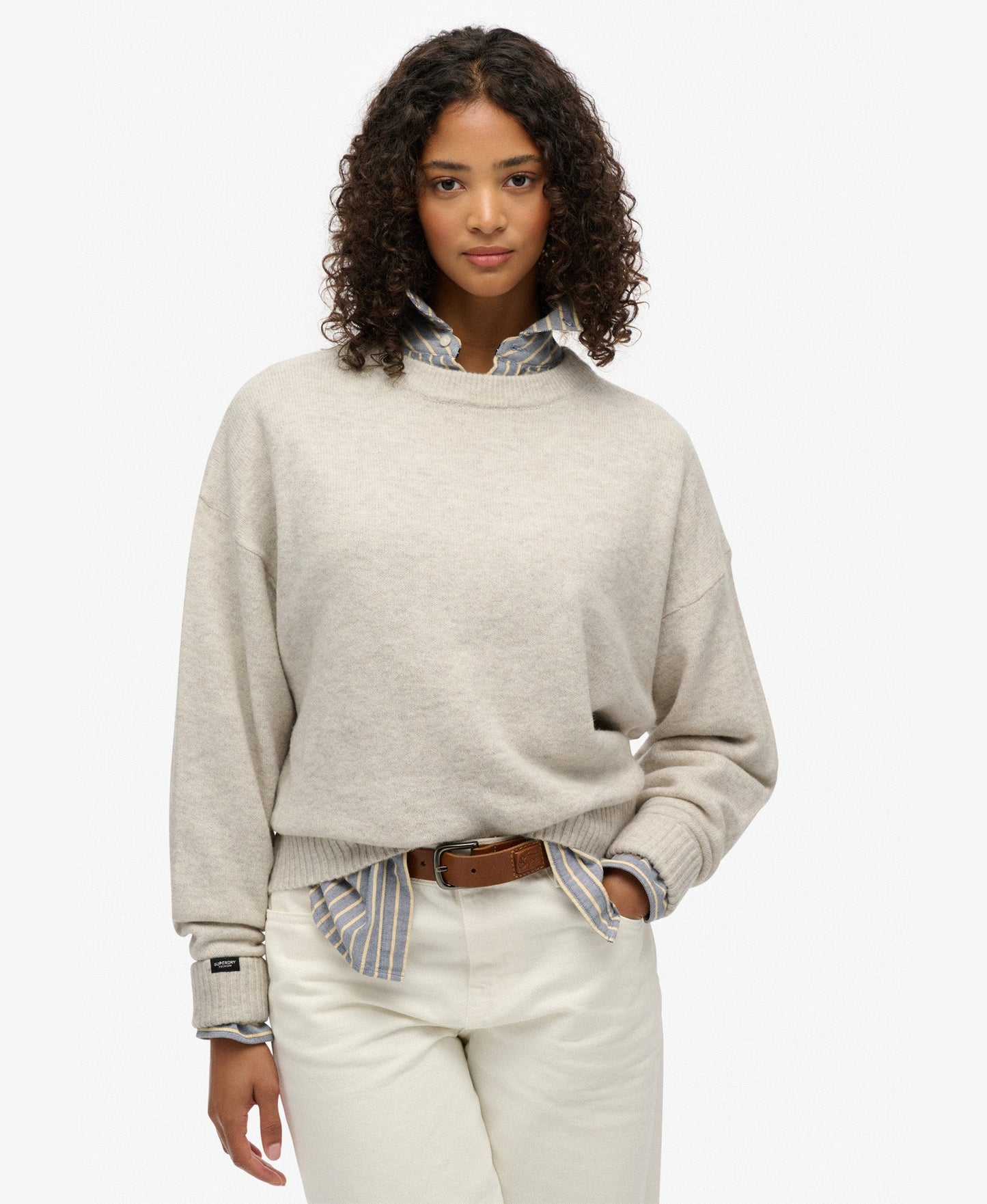 Slouchy Crew Neck Jumper | Oatmeal Twist