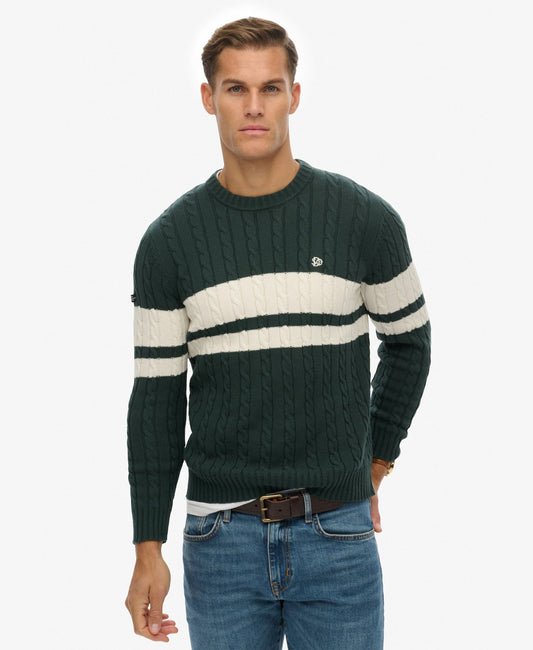 Cotton Stripe Cable Jumper | Eagle Green/Bone White