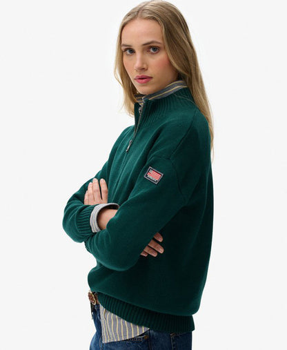 Slouchy Knitted Half Zip | Darkest Pine Green