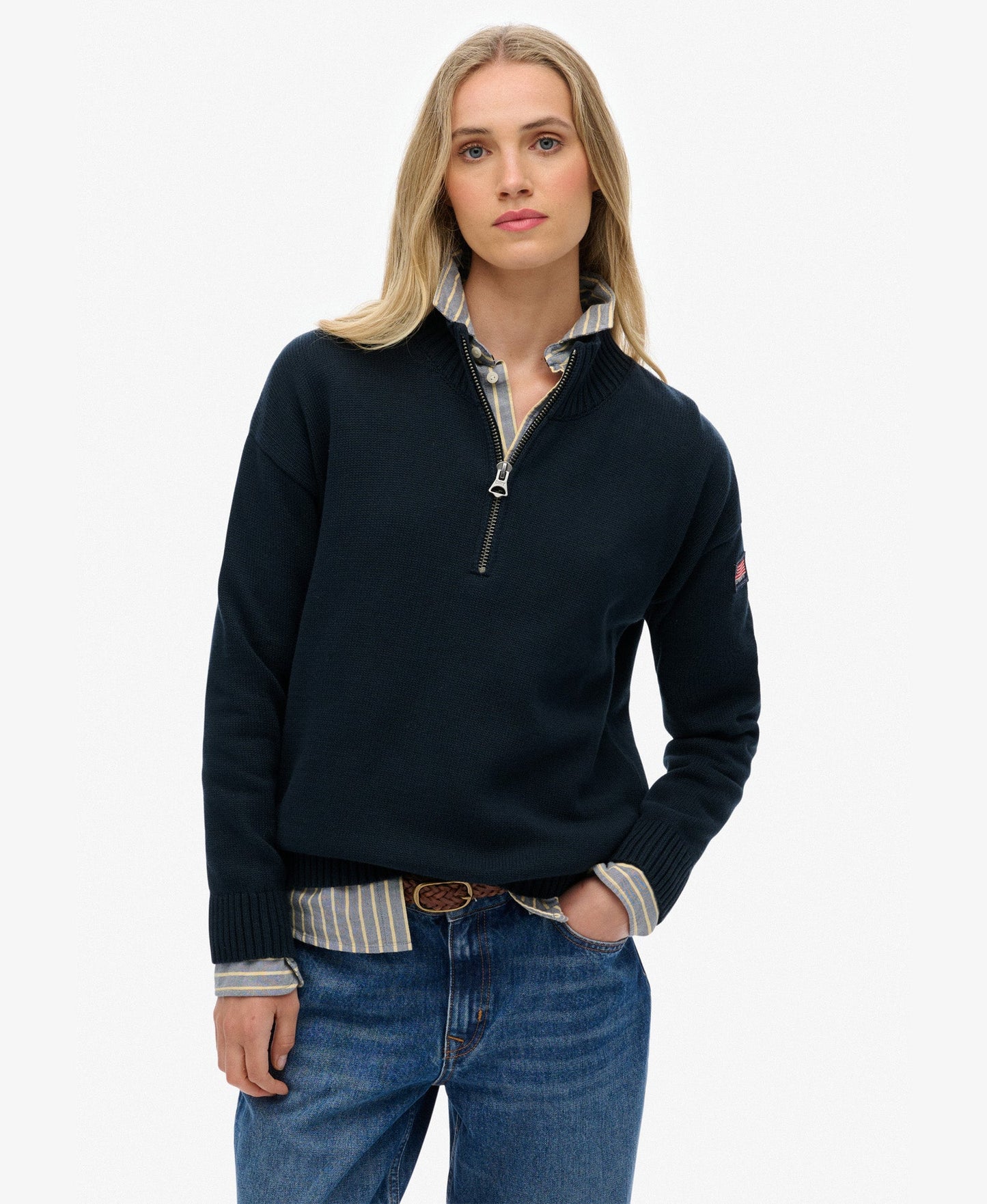 Slouchy Knitted Half Zip | Eclipse Navy