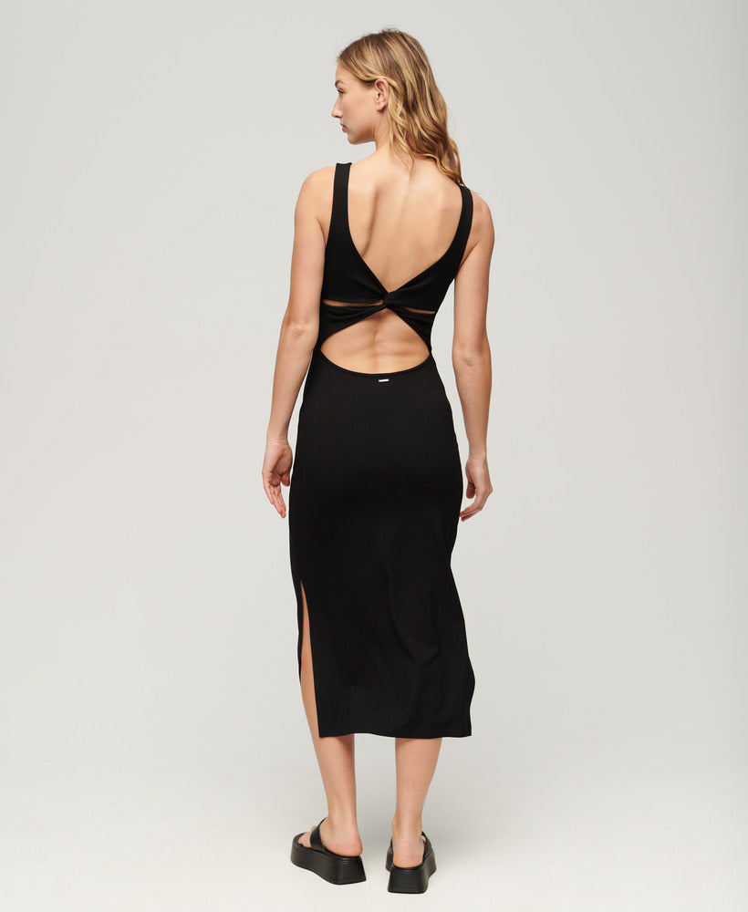 Jersey Twist Back Midi Slim Fit Dress | Black