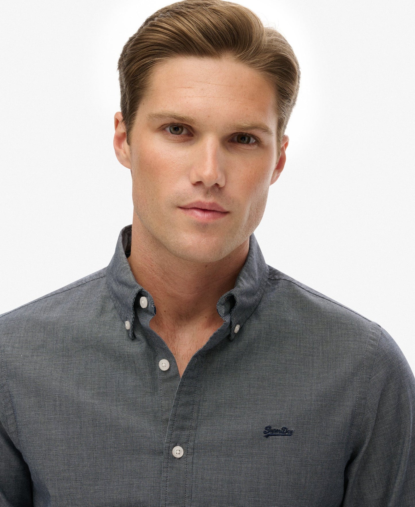 Essentials Tailored Lite Slim Fit Shirt | Navy End On End