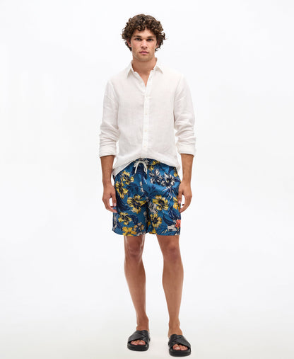 Hawaiian Print 17'' Swim Short | Tropical Blues