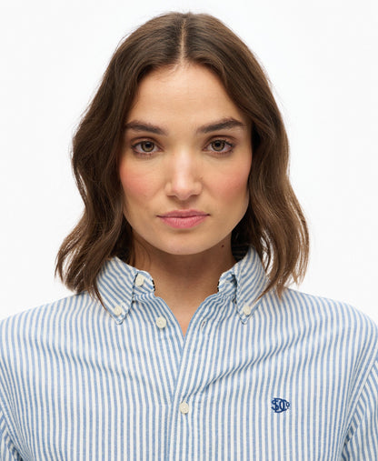Slim Oxford Long Sleeve Shirt | Azure Blue Stripe Oxford