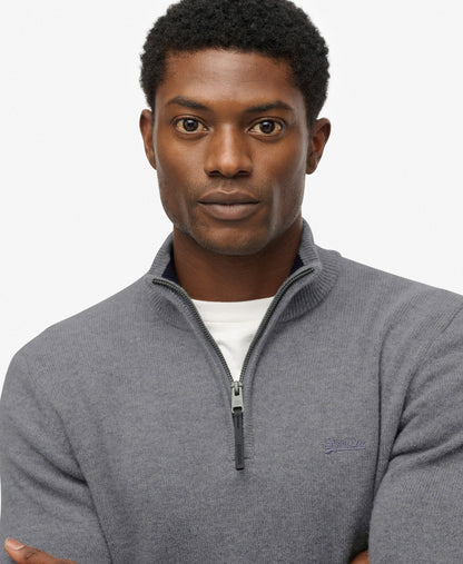 Wool Blend Half Zip Slim Fit Jumper | Blue Grey Marle