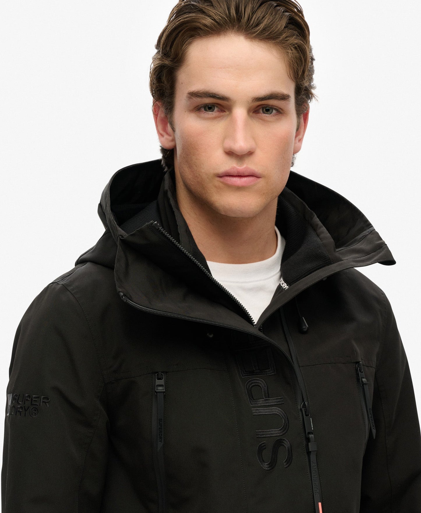 Slim Fit Hood Ultimate Embroidered Windbreaker | Black
