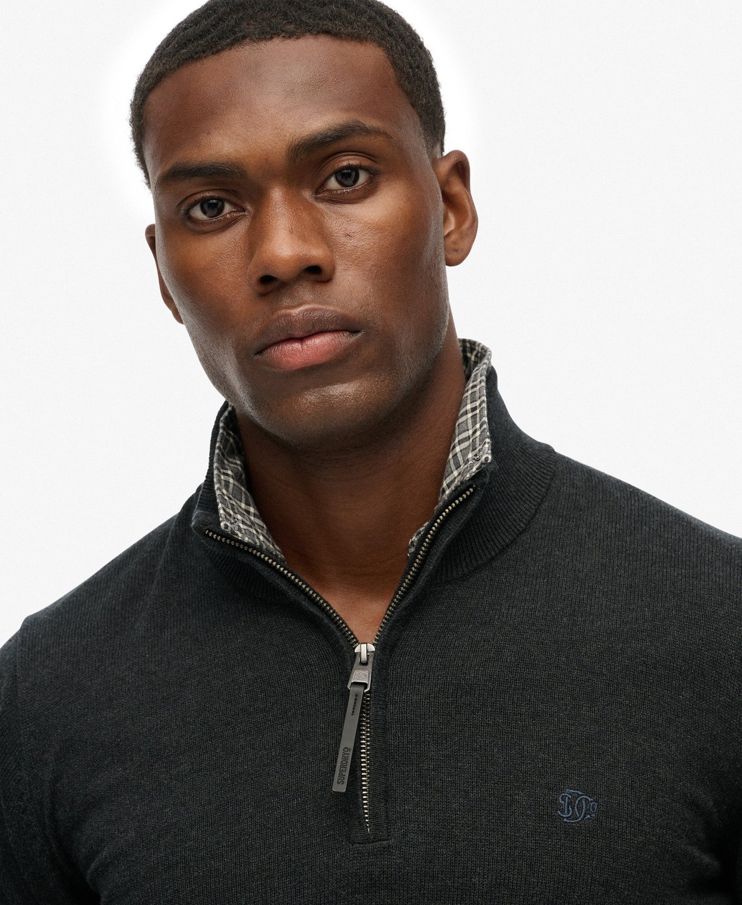 Slim Fit Essentials Cotton Half Zip | Charcoal Marle