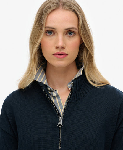 Slouchy Knitted Half Zip | Eclipse Navy