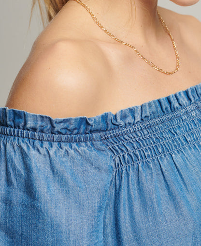 Vintage Off Shoulder Dress | Mid Wash