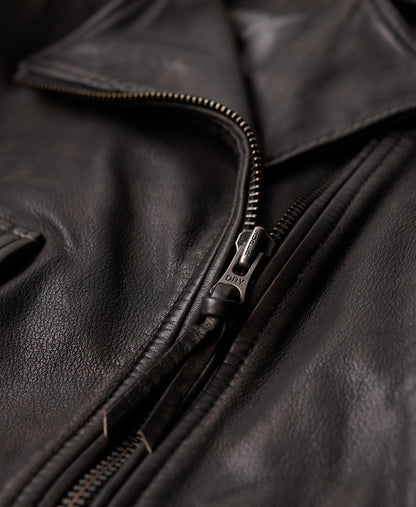 Leather Biker Slim Fit Jacket | Smoke Grey