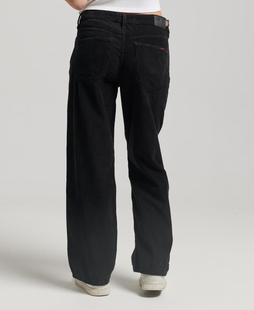 Mid Rise Wide Leg Cord Pants | Black 30