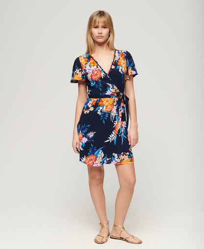 Printed Mini Wrap Dress | Anemore Navy